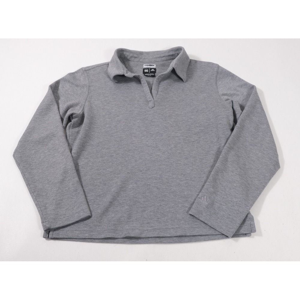 Adidas Polo Shirt Womens M Gray Climalite Stretch V-Neck Long Sleeve Active Top